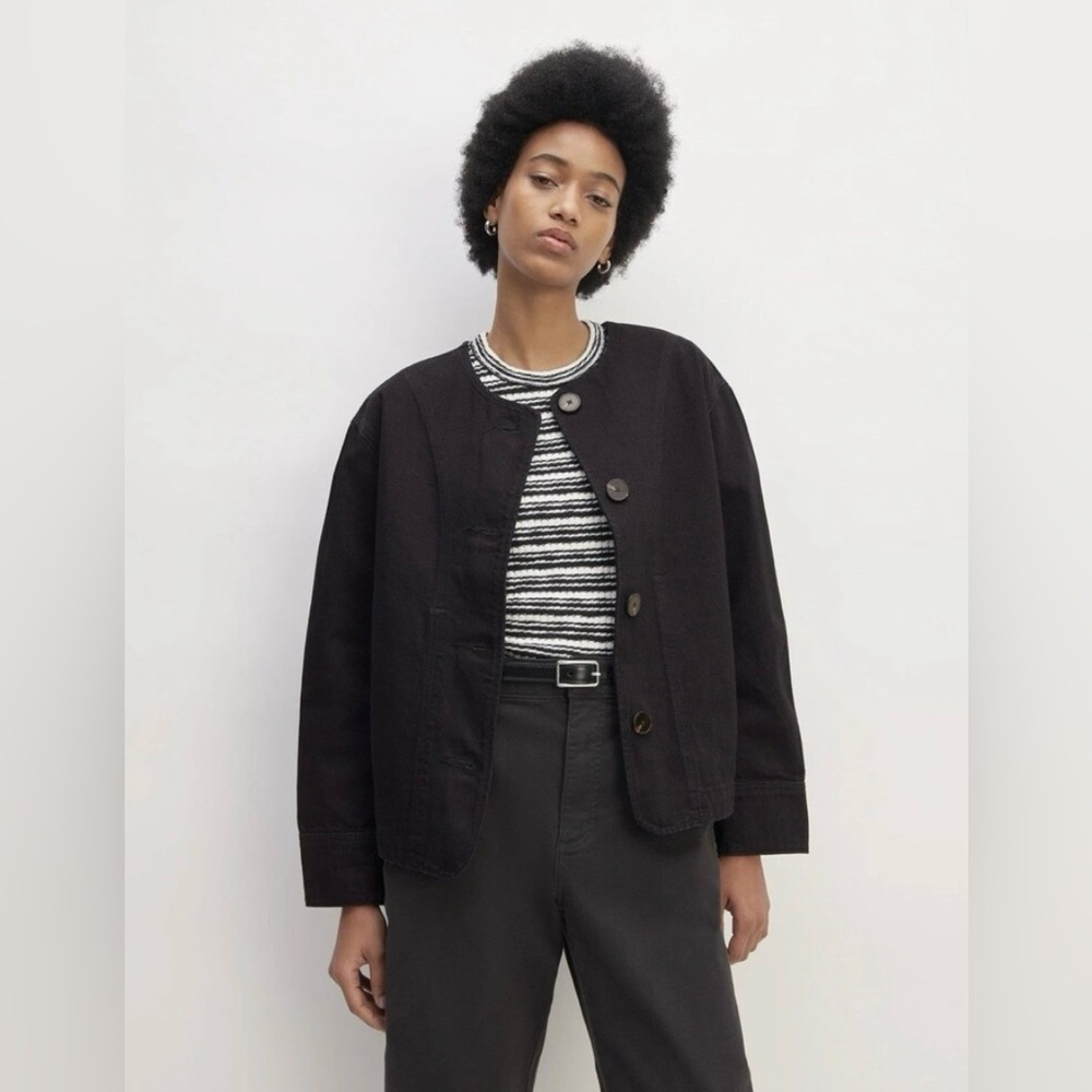 Everlane Barrel Black Denim Collarless Jacket size Small
